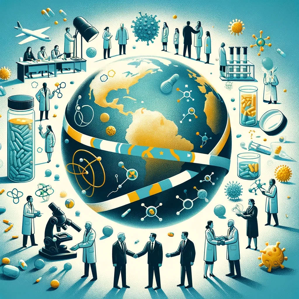 An illustrative image showing the global effort to combat antimicrobial resistance, inspired by the collaboration and innovation themes of the Montreal